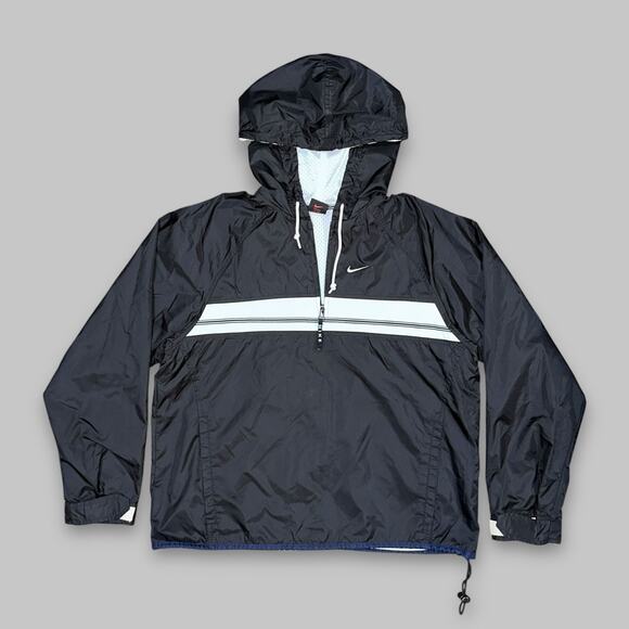 Vintage Nike Black & White Windbreaker Hooded Jacket – Size Large
